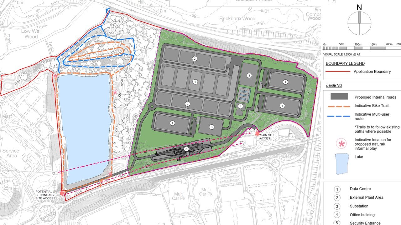 Site plan and boundary map for the proposed Thurrock Data Centre, including legend